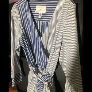 Blue and white striped dress